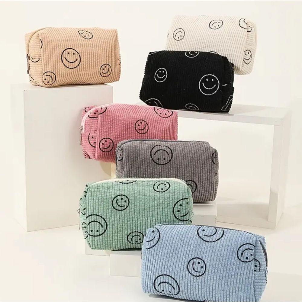 Smiley Face Corduroy Makeup Bags
